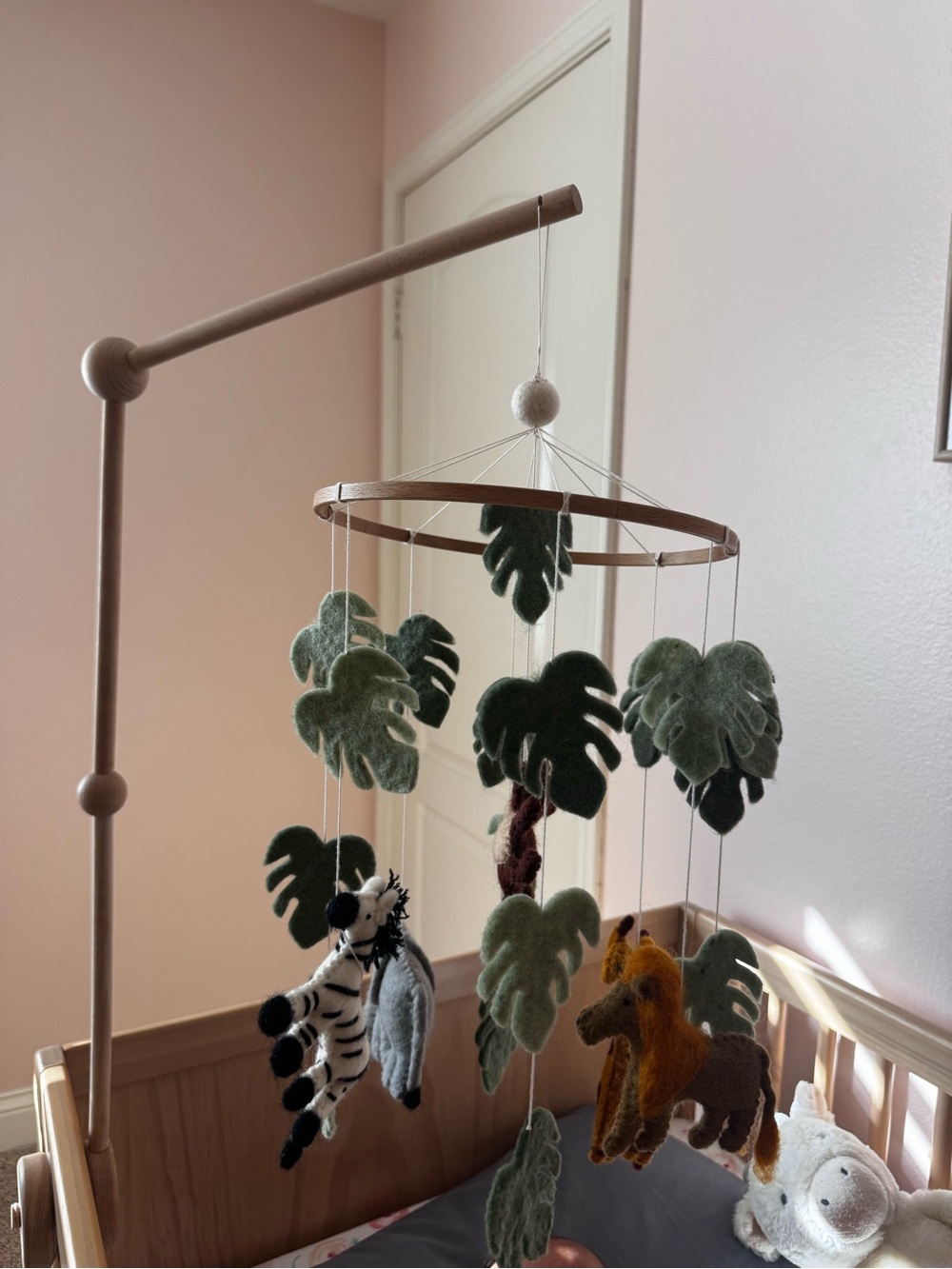 Handmade Felt Jungle Mobile with Leaves and Animals - Green